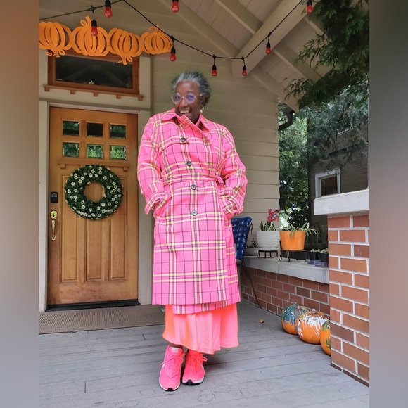 NWT Boden Cheltenham Trench Coat Pink Neon Check US 10 / UK 14P - Picture 15 of 16